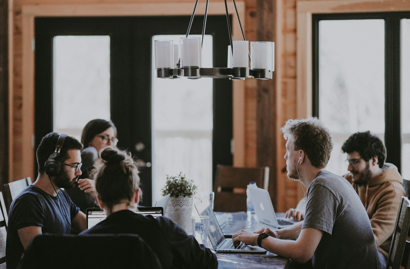 Professionals collaborating in a modern workplace